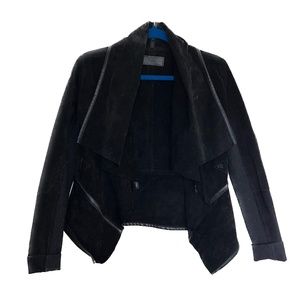 BLANK NYC Black Suede Moto Drape Front Jacket/Blazer